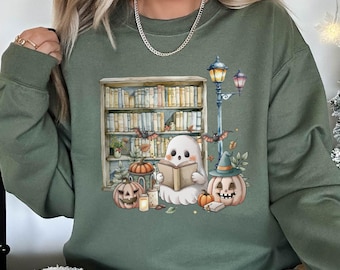 Ghost Book Reader Sweatshirt, Reading Sweater Book lover gift, Reading Book Sweatshirt Ghost Reader Gift Literature lover Boo Sweatshirt