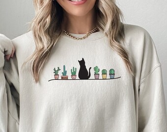 Cactus Cat Sweatshirt, Cat Hoodie, Gardening Sweat, Cat Lover Gift, Cute Cat Sweat, Plant Lover Gift, Cat Mom Gift, Plant Sweatshirt