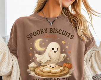 Comfort Colors® Funny Thanksgiving Shirt: Halloween Ghost Baking Biscuits Tshirt, Fall Tee