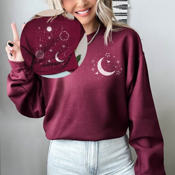 Celestial Sweatshirt, Moon Sweatshirt, Mystical Sweatshirt, Space Sweatshirt, Astrological Gift, Moon Phase Hoodie, Astrology Sweatshirt