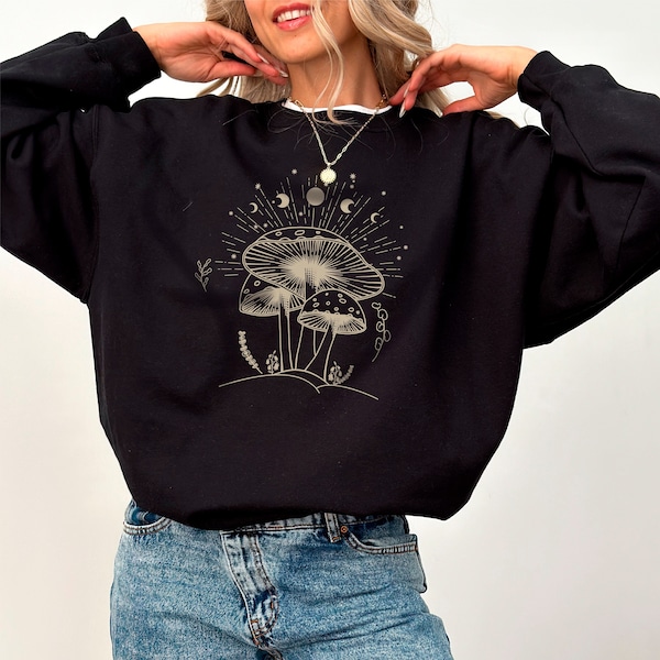 Pilz Sweatshirt, Pilz Sweatshirt, spirituelles Sweatshirt, Hoodie, Geschenk für sie, spirituelle Mondphase, Mondphasen Sweatshirt