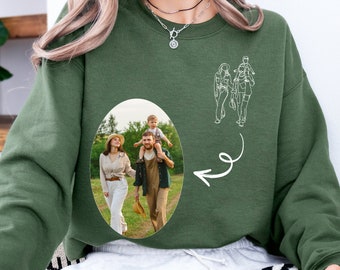 Personalized Portrait Sweatshirt, Custom Photo Line Drawing Gift, Christmas Present, Unique Photo Gift, Custom Line Art Sweatshirt