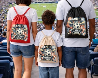 2026 World USA Game Day Match Drawstring Backpack: Soccer Cup Fan Bag with Custom Name