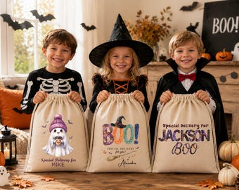 Personalized Gift Bag for Kids Halloween: Trick or Treat Drawstring Backpack for Son & Daughter
