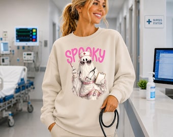 Funny Halloween Nurse Sweatshirt: Cute Ghost Crewneck and Hoodie for Healthcare Workers