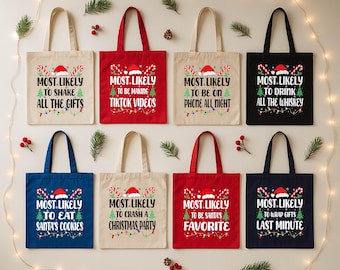 Personalized Christmas Crew Tote Bags with 200 Most Likely Quotes: Holiday Family Matching