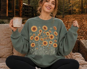 Boho Sunflower Sweatshirt for Women:Fall Thanksgiving Flower Print Hoodie For Her