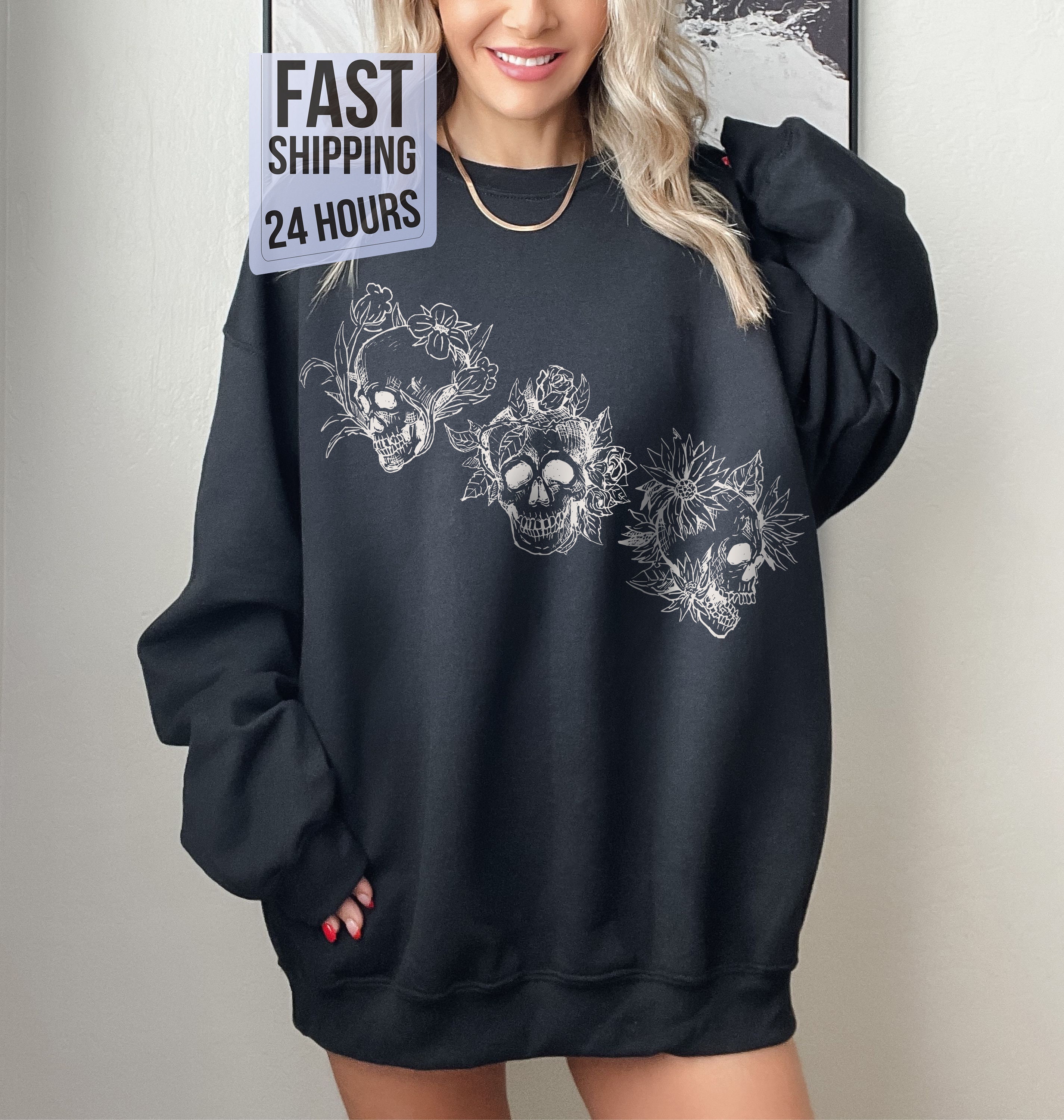 Skull Crewneck - Etsy