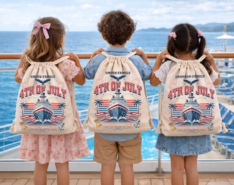 Personalized America 250th Cruise Trip Drawstring Backpack: 4th of July Family Vacation Bag
