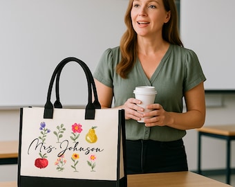 Custom Teacher Tote Bag with Name, Best Teacher Gifts, Personalized Tote, Teacher Appreciation Week Gifts, Preschool teacher Christmas Gifts
