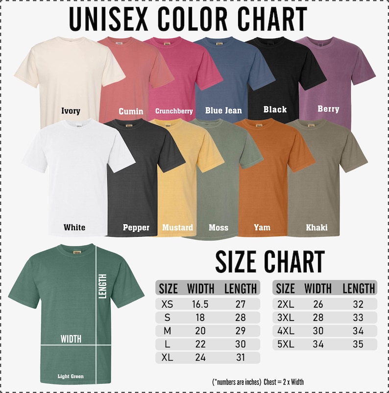 men's unisex crew neck t - shirt sizes chart