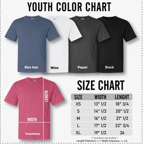 a youth's t - shirt size chart with measurements
