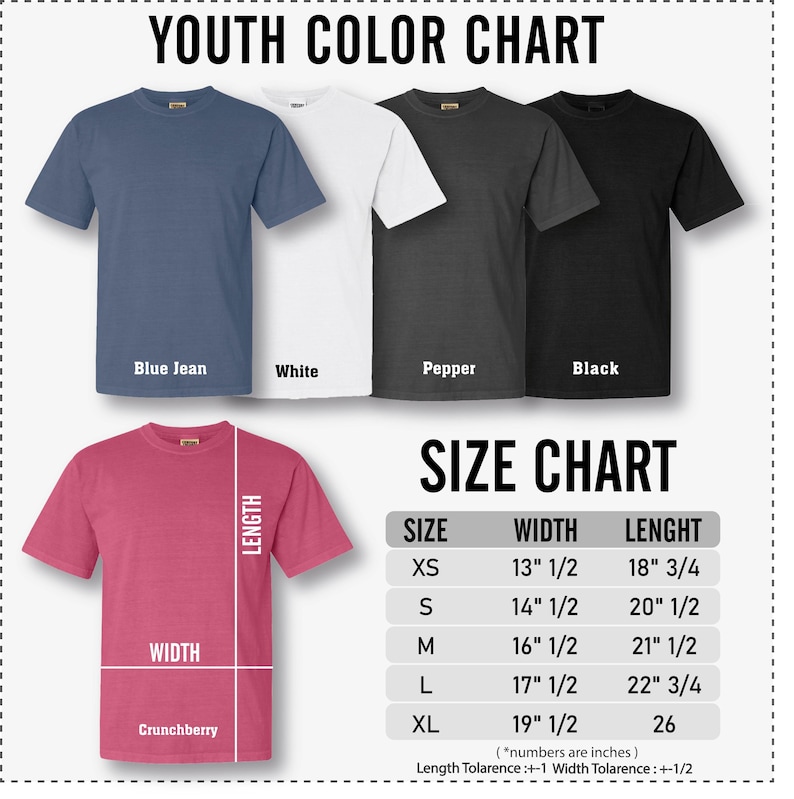 a youth's t - shirt size chart with measurements