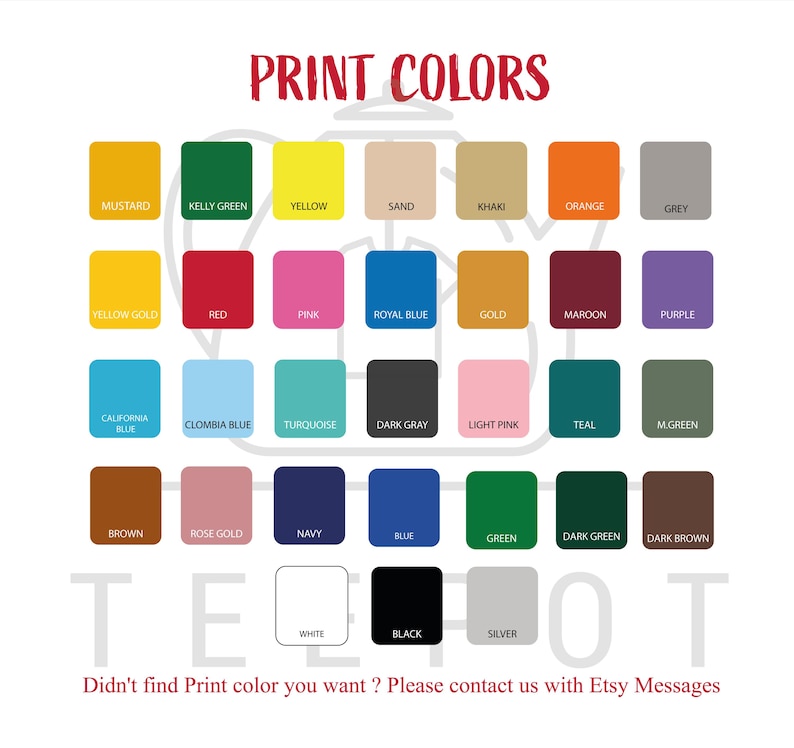 a collection of 24 different print colors, including various shades of green, yellow, brown, and more, arranged in a grid format.