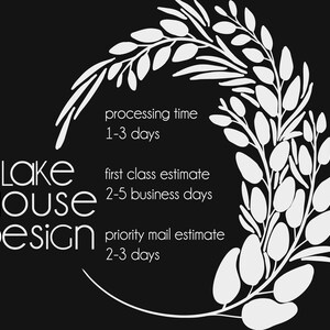 The image is a black and white graphic with a wreath-like design and text providing information about a house design service.