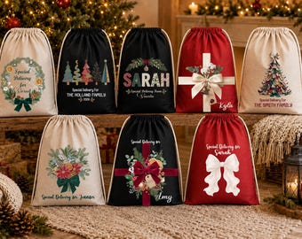 Personalized Christmas Gift Bag: Custom Santa Claus Sack, Drawstring Backpack for Kids
