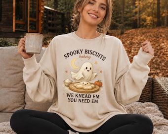 Funny Thanksgiving Sweatshirt: Halloween Ghost Baking Biscuits Hoodie, Fall Crewneck