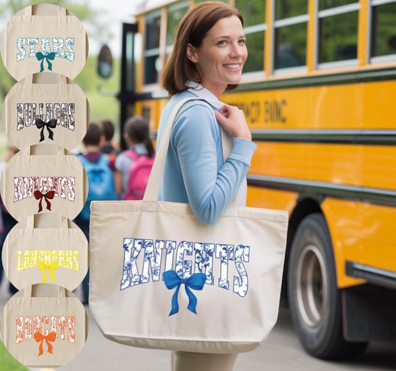 Custom School Spirit Cheer Mom Tote Bag: Favorite Team Mascot Bag, Back to School Tote Bag