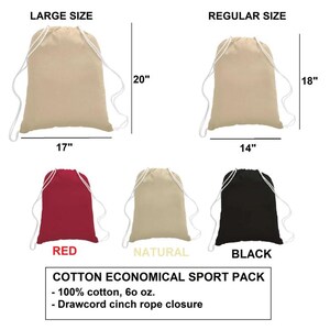 The image is a collage of three images depicting different sizes of cotton sport packs, with labels indicating the size and description of each pack.