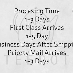 a sign that says processing time 1 - 3 days first class arrives 1 - 5