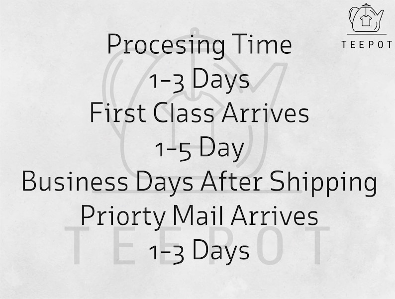 a sign that says processing time 1 - 3 days first class arrives 1 - 5