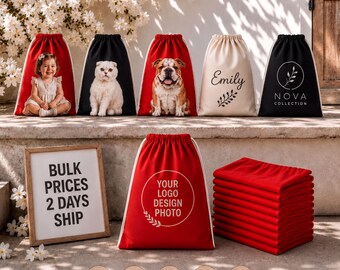 Personalized Drawstring Backpacks for Groups, Family, School, Small Business: Bulk Bags with Custom Logo Design, Photo or Text