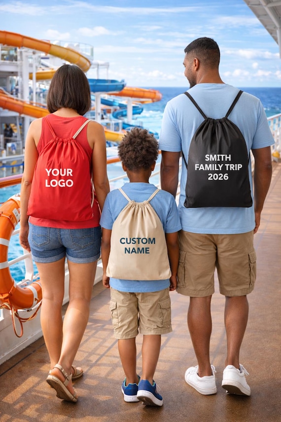 Custom Text Drawstring Bag: Personalized logo, design or photo