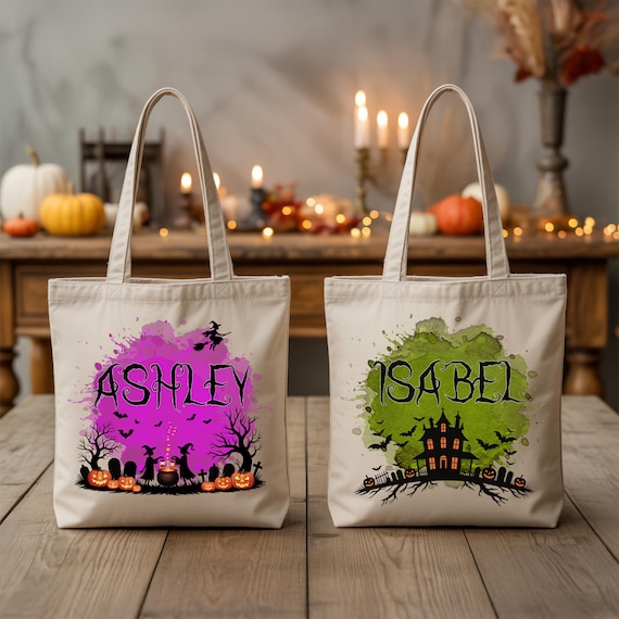 Personalized Trick or Treat Bag, Halloween Bags For Kids, Custom Halloween Tote Bag, Canvas Tote Bag with Kids Name, Cute Tote Bag For Candy