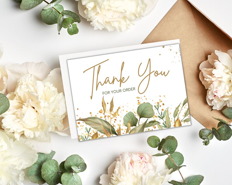 Gold Green Thank You Card, Printable Thank You Card, Souvenir Thank You ...