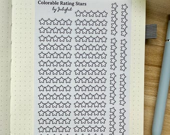 Colorable Rating Stars Sticker Sheet | Matte Sticker Sheet | 5-star review stars | Journal tracking stickers | Planner stickers