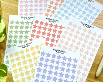 Colorful Big Stars Stickers | 70 Individual Stars | Matte Sticker Sheet | 12mm wide | Planner, Journal, Calendar Deco Supplies
