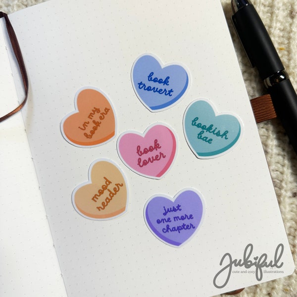 Bookish Themed Candy Conversation Hearts Sticker Bundle | Cute book club, booktok, kindle, reader gift, smut, romantasy, cozy, valentine's