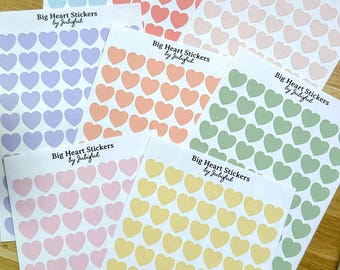 Colorful Big Hearts Stickers | 70 Individual Hearts | Matte Sticker Sheet | 12mm wide | Planner, Journal, Calendar stickers | Deco Supplies