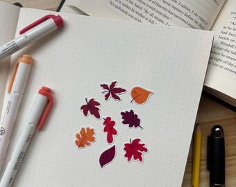 Fall Leaf Sticker Pack - 8 Autumn Stickers for Journals, Planners, Scrapbooks, and Crafting - Cozy Seasonal Decor
