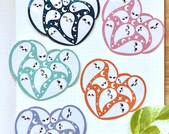 Holographic Kawaii Ghost Heart Sticker | Cute Spooky Halloween Decal for Laptop, Journal, Water Bottle