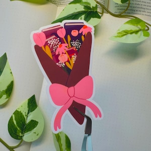 Pegatina de vinilo con forma de ramo de libros / Pegatina con forma de flor de libro / Decoración de diario de lectura