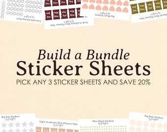 3 Sticker Sheet Bundle | Build your own pack | matte and glossy sticker kits for journals, planners, calenders | deco and scrapbooking