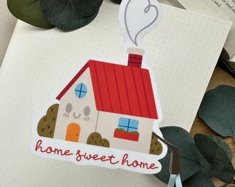 Home Sweet Home Sticker | Cozy Cottage Vinyl Sticker with Red Roof and Heart Smoke | Cute Housewarming Gift for Planners, Laptops & Journals