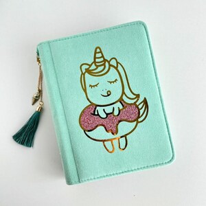 Quaderno unicorno A6 per ragazze, diario scamosciato color menta con motivo a ciambella, grazioso regalo diario, cancelleria per bambini, idea regalo di compleanno, ritorno a scuola