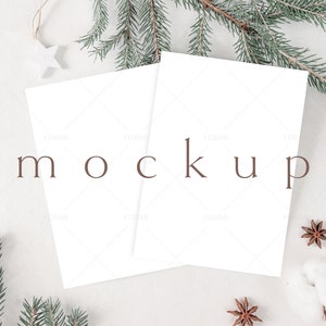 5x7 クリスマス カード モックアップ、縦型カード、2 枚セット、結婚式招待状モックアップ、5x7 モックアップ、グリーティング カード モックアップ、ミニマル モックアップ、P05、R28
