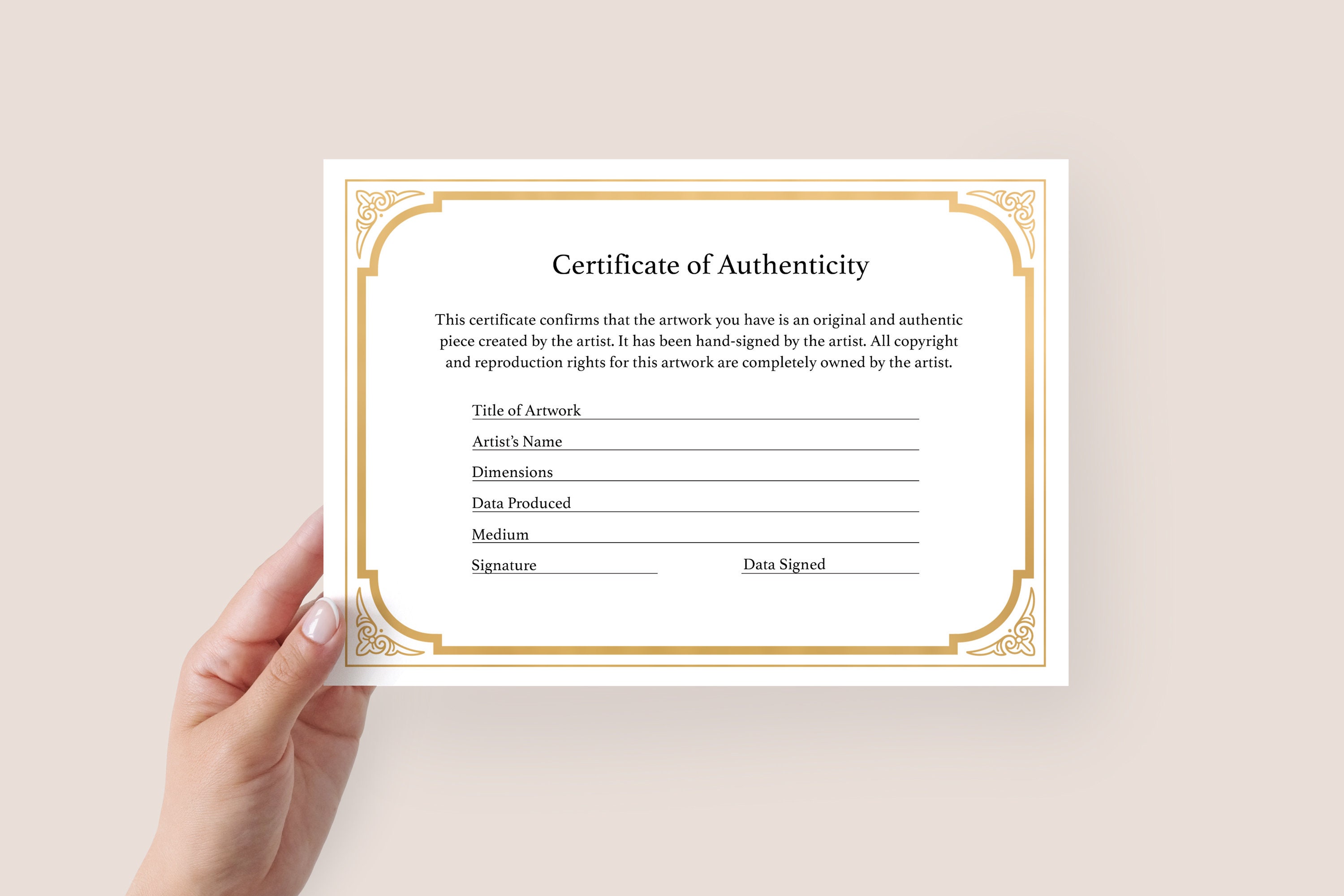 Certificate of Authenticity Template, Printable Certificate Template ...