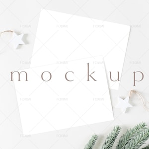 7x5 Christmas Card Mockup, Horizontal Card, Set of 2, , Greeting Card Mockups, Christmas mockup, Cozy, Neutral, Minimal mockup, P05, R17