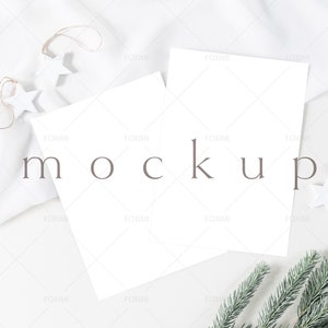 5 x 7 kerstkaart mockup, verticale kaart, set van 2, uitnodiging mockup, dubbele kaart, kerst mockup, neutraal, minimaal, schoon, wit, P05, R15