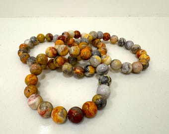 10mm Crazy Lace Agate Beaded Bracelet - Stretch Gemstone Jewelry