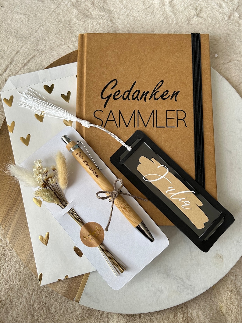 Geschenkset Kugelschreiber, Notizbuch A5 und Lesezeichen / personalisiertes Geschenk / personalisierter Kugelschreiber Bild 2