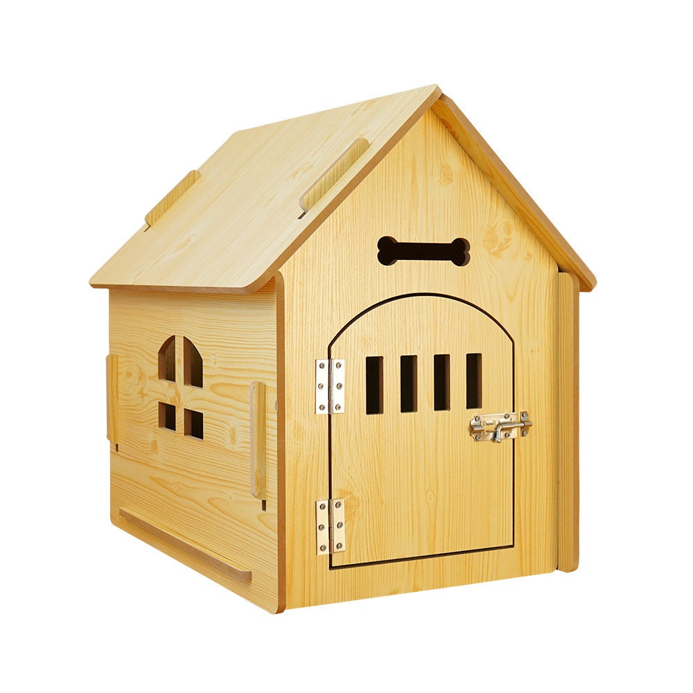 Dog Cat House Indoor Kennel, Wooden Pet House With Roof for Dogs Indoor