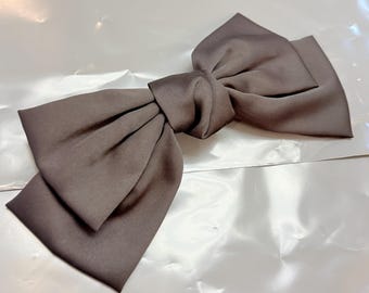 Oversized Black Satin Bow Hair Barrette, Large Korean Hair Clip, Elegant Statement Bow, Women’s Hair Accessory