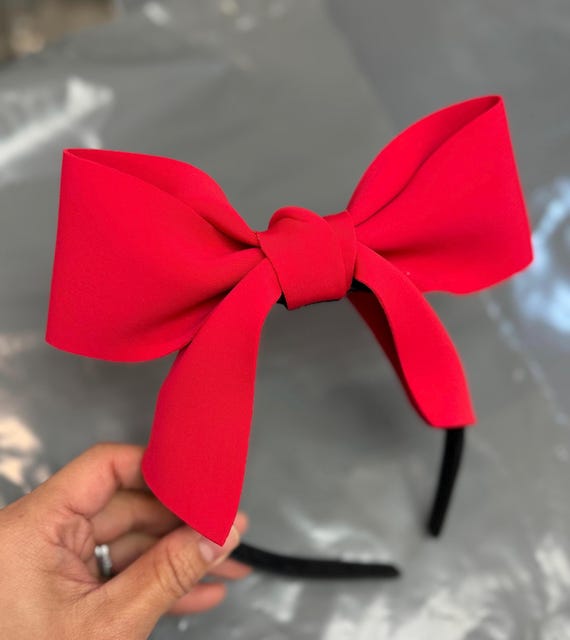 Handmade Red Bow Headband – Holiday Party Hair Accessory