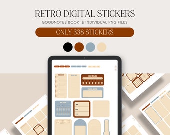 Retro Digital stickers for Goodnotes / StickerBook for Planning / Digital Planner Stickers / Pre-cropped Goodnotes / Essential Digital Pack
