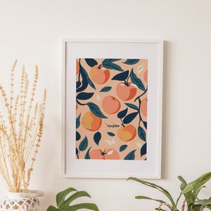 Peaches Printable Wall Art, Botanical Poster, Summer Fruit Digital Art, Vintage Kitchen art print,  Digital Download